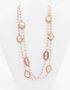 Marie Eiffel Pink Opal Gold Plated Long Necklace