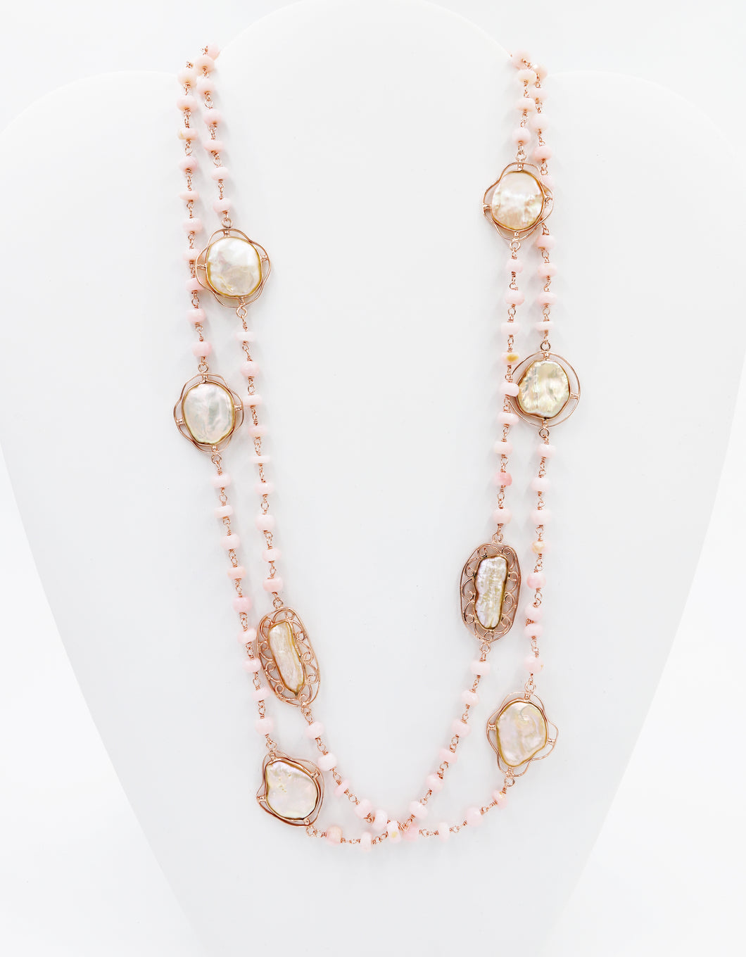 Marie Eiffel Pink Opal Gold Plated Long Necklace