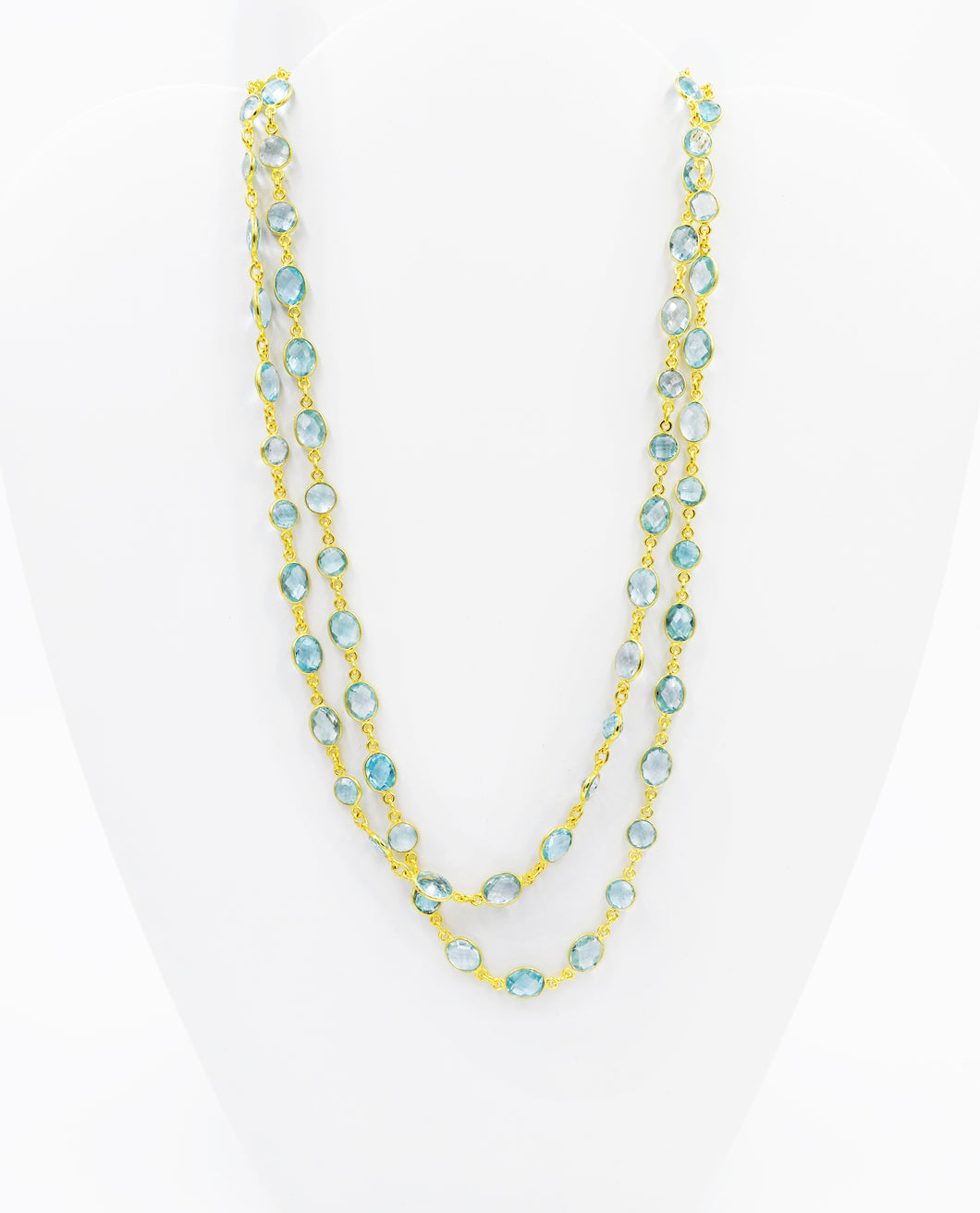 Marie Eiffel Aquamarine Gold Plated Long Necklace